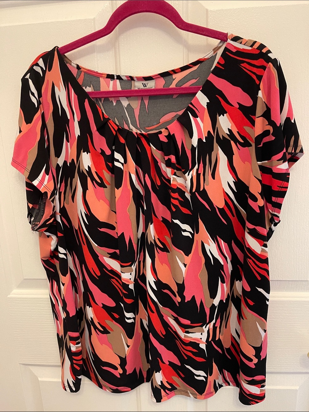 Worthington Abstract Multicolor Short Sleeve Blouse